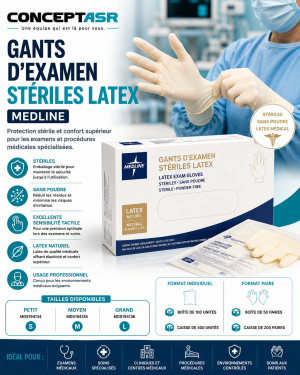 Gants d'examen stériles latex Medline | Usage médical | ConceptASR