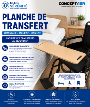 Planche de transfert Medline | Aide aux transferts sécuritaires | Club Sérénité