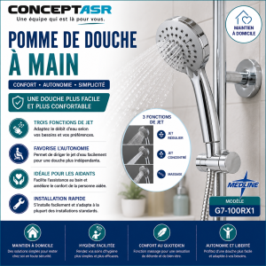 Pomme de douche à main Medline 3 fonctions | Club Sérénité