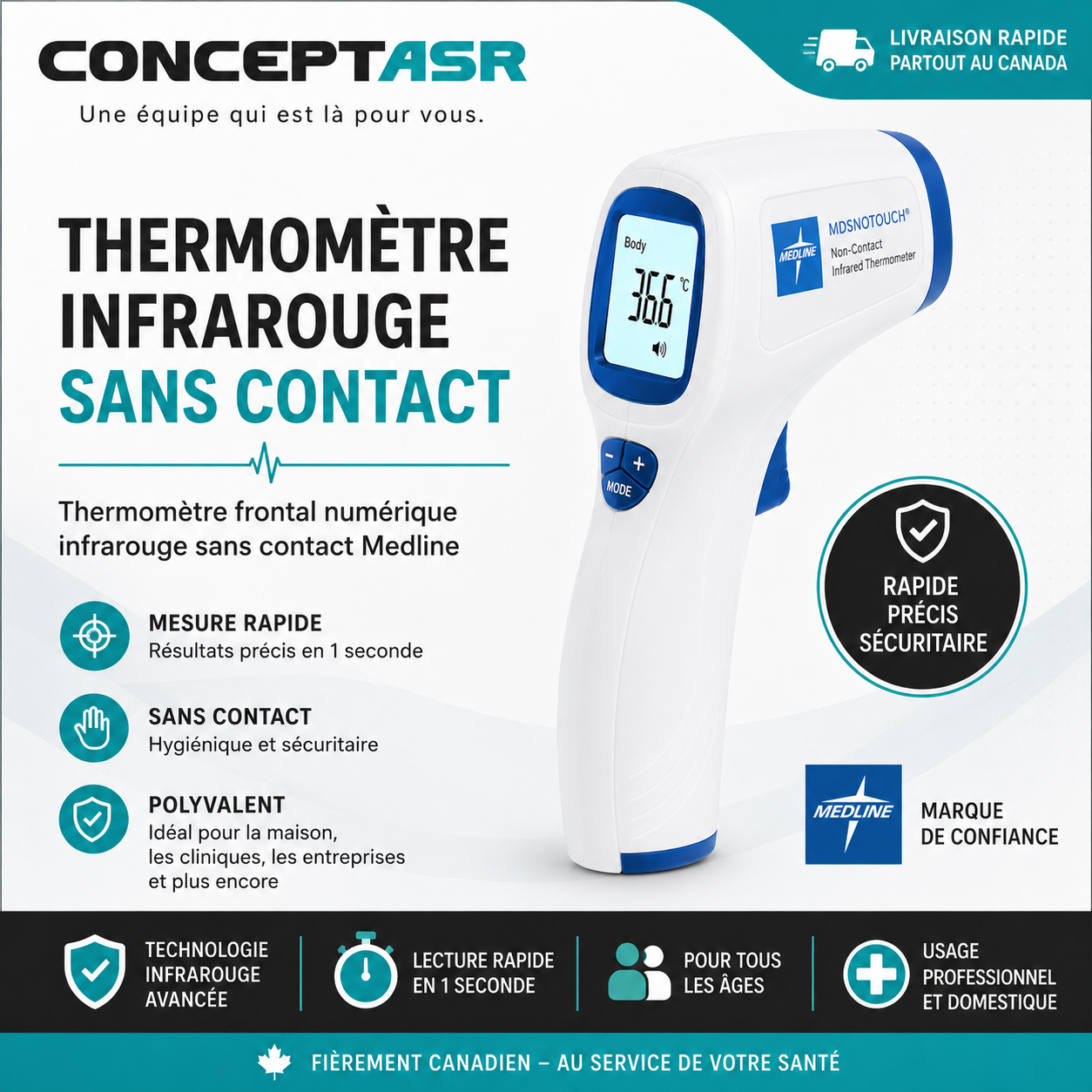 Thermomètre infrarouge sans contact Medline | Concept ASR
