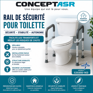Rail de sécurité pour toilette réglable Medline | Club Sérénité