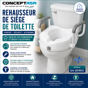 Rehausseur de siège de toilette avec accoudoirs Medline