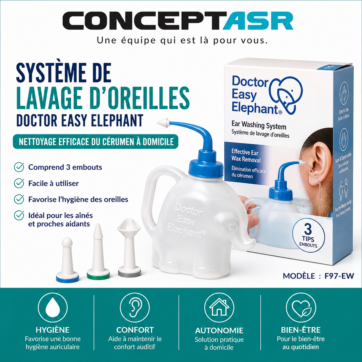 Système de lavage d'oreilles Doctor Easy Elephant | Club Sérénité
