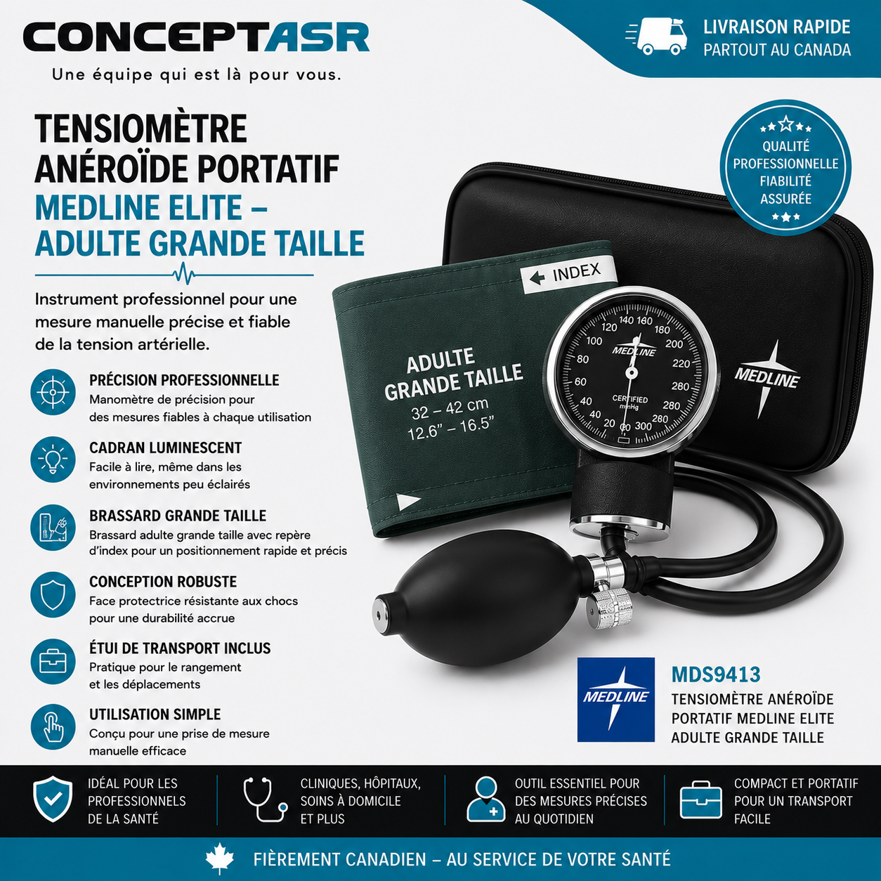 Tensiomètre anéroïde grande taille Medline Elite MDS9413 | ConceptASR