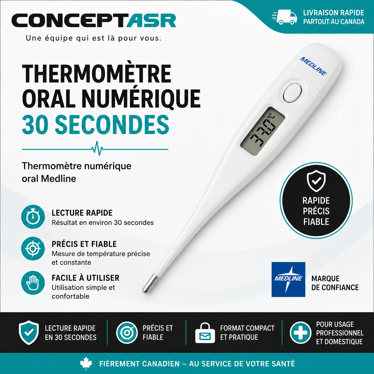 Thermomètre oral numérique 30 secondes Medline | ConceptASR