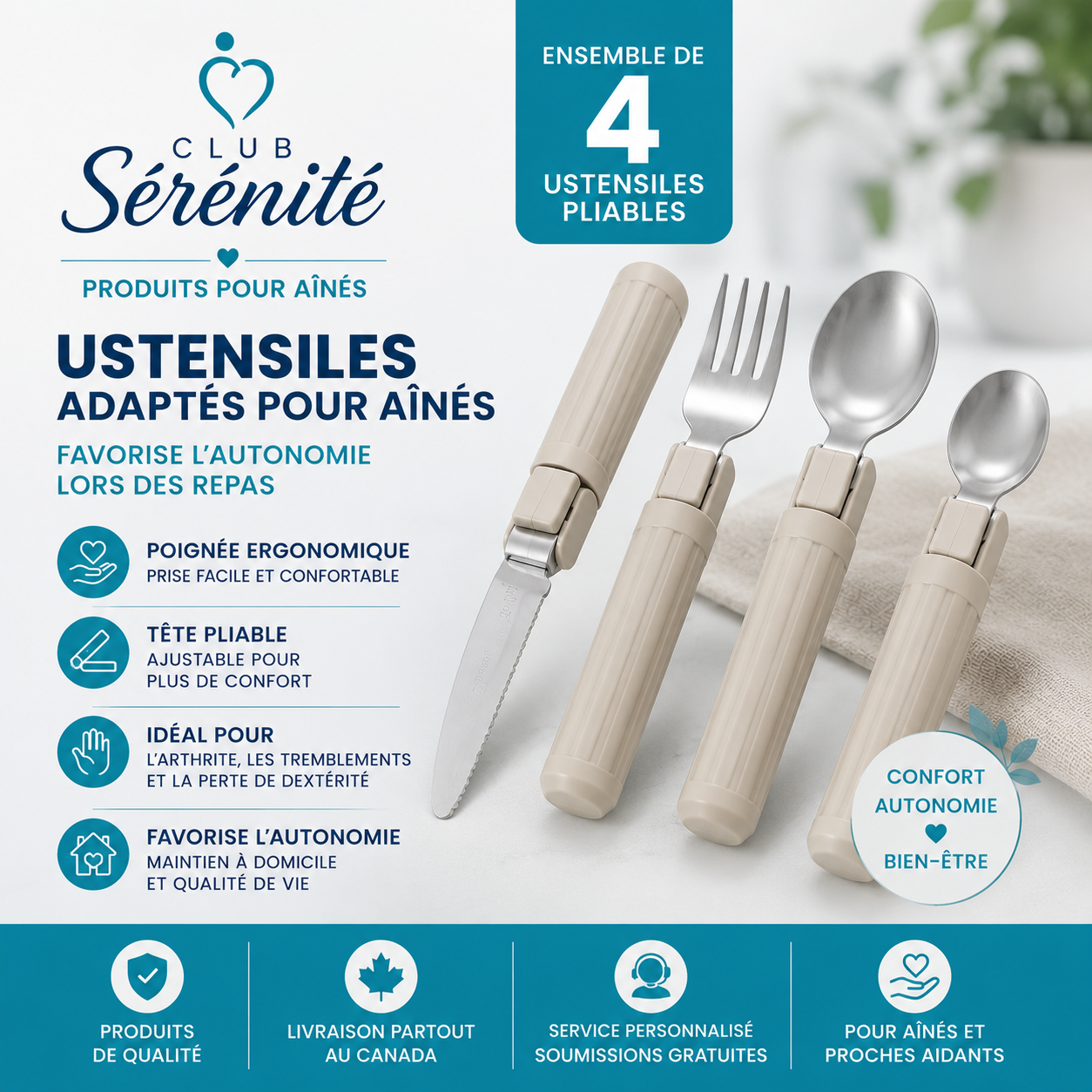 Ustensiles adaptés pour aînés | Ensemble Great Grip | Club Sérénité