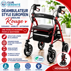 Déambulateur style européen Medline rouge | Club Sérénité