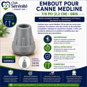 Embout pour canne Medline 7/8 po gris | Club Sérénité