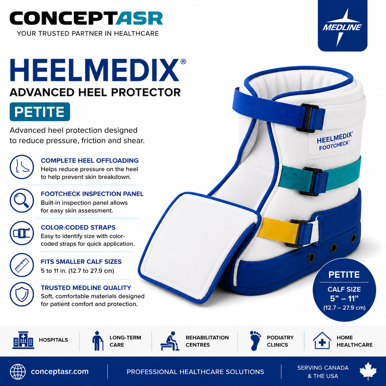 HeelMedix Advanced Heel Protector Petite by ConceptASR for pressure injury prevention, heel offloading and podiatry care.