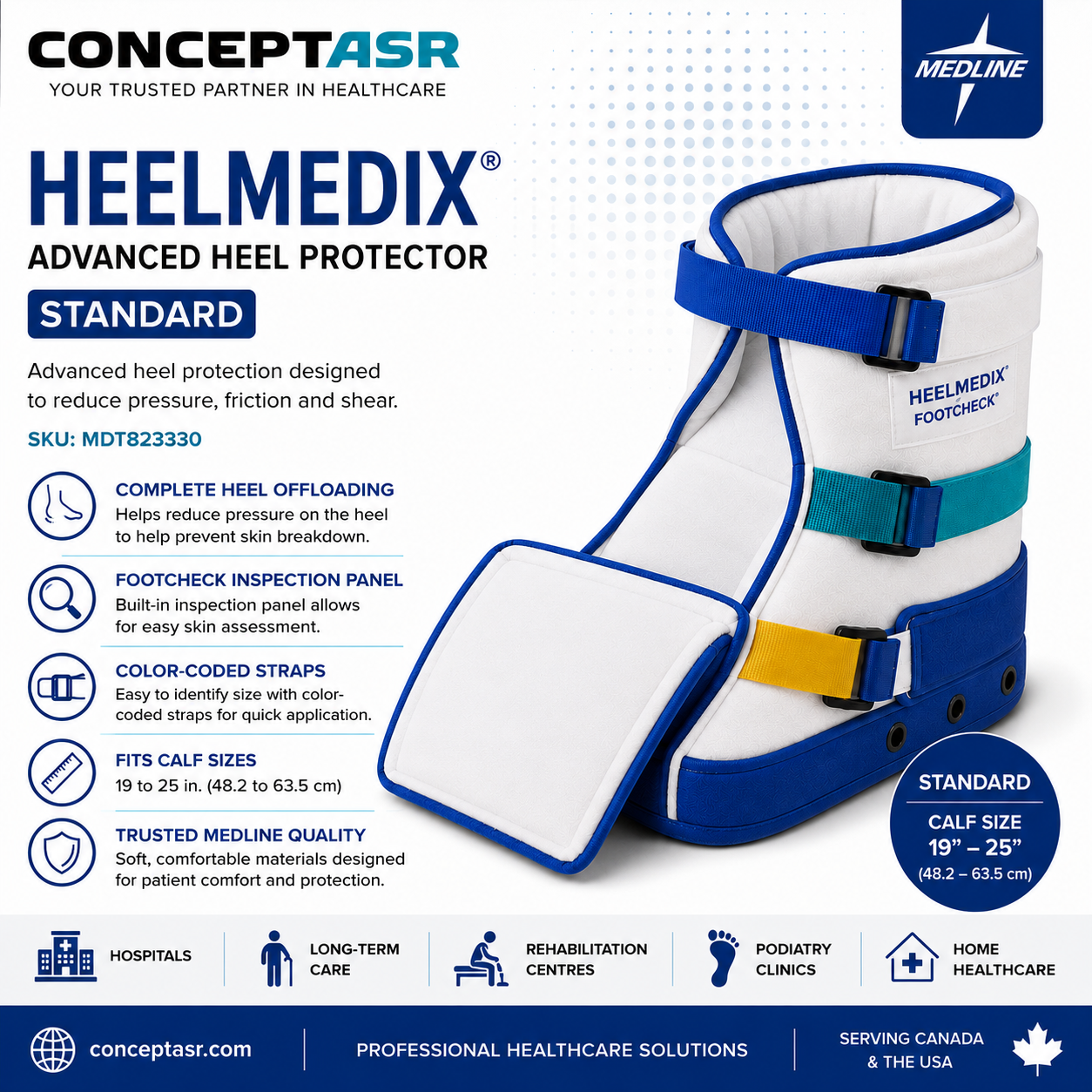 HeelMedix Advanced Heel Protector Standard by ConceptASR for pressure injury prevention, heel offloading and podiatry care.