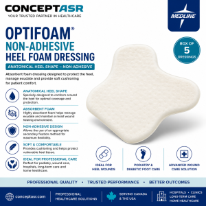 Medline Optifoam non-adhesive heel foam dressing by ConceptASR for heel wounds, podiatry and professional wound care.
