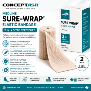 Medline Sure-Wrap 2 inch elastic bandage by ConceptASR for podiatry, wound care, compression therapy and rehabilitation.
