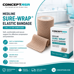 Medline Sure-Wrap 3 inch elastic bandage by ConceptASR for podiatry, wound care and compression therapy
