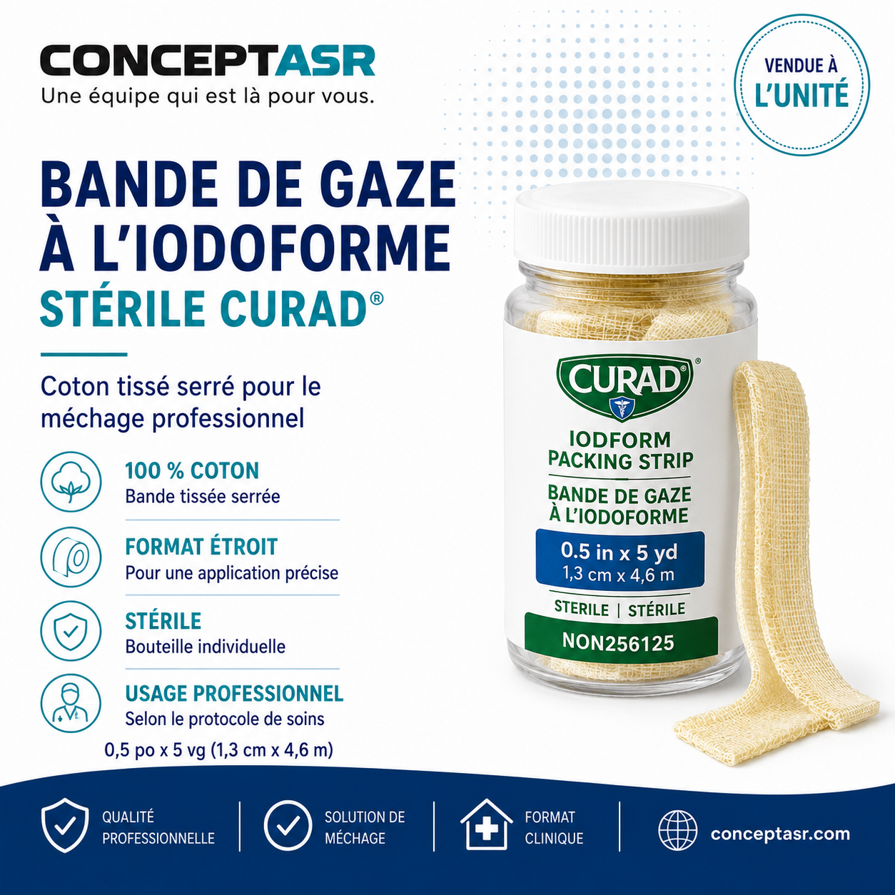 Bande de gaze stérile à l’iodoforme CURAD NON256125