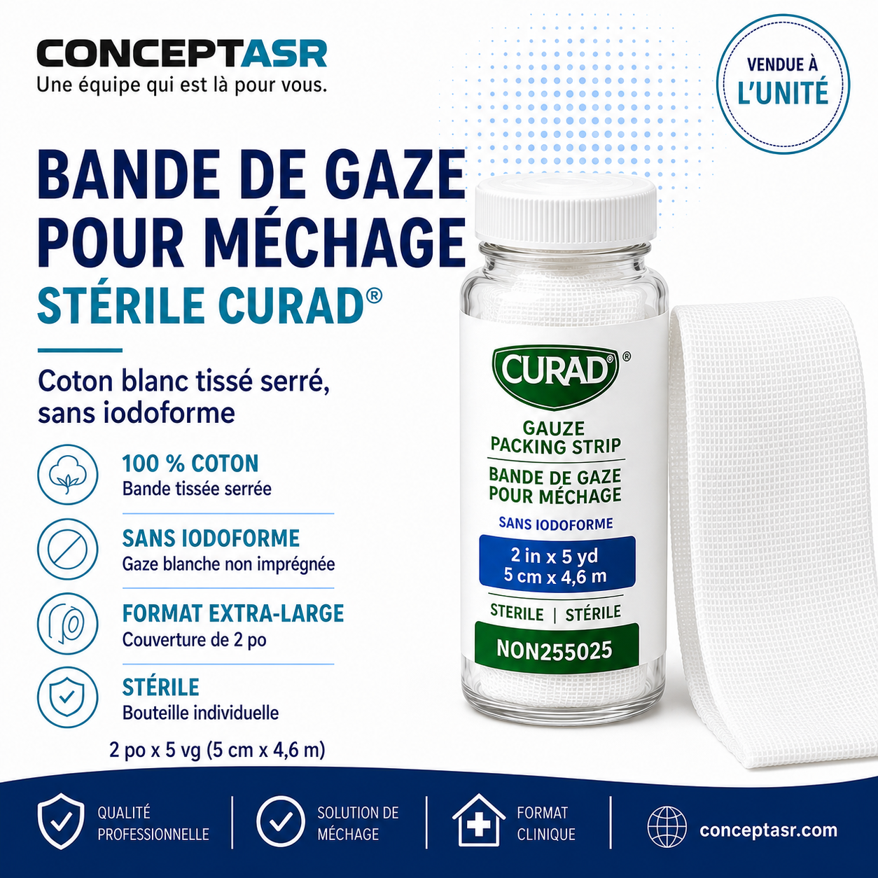 Bande de gaze stérile pour méchage CURAD 2 po NON255025
