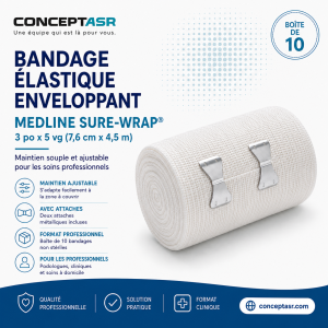 Bandage élastique Medline Sure-Wrap 3 po avec attaches