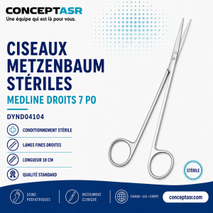 Ciseaux Metzenbaum stériles Medline droits 7 po DYND04104 pour soins podiatriques