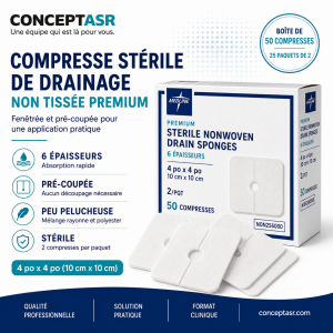 Compresse non tissée stérile de drainage Medline 4 po NON256000