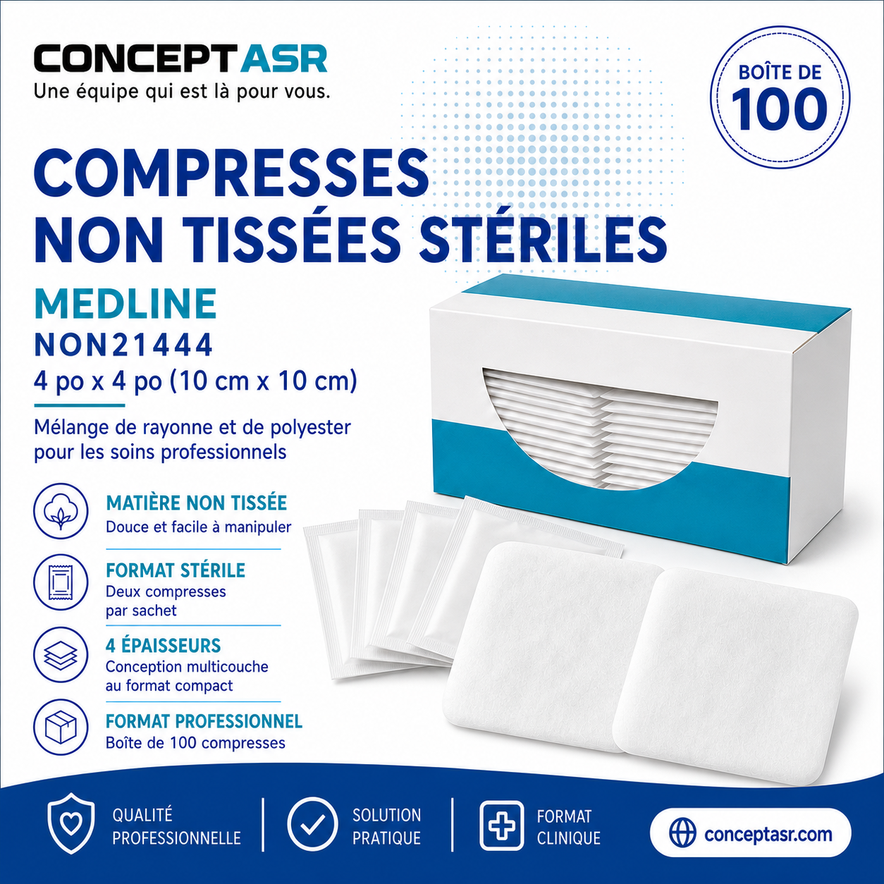 Compresses non tissées stériles Medline 4 po x 4 po