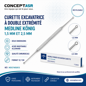 Curette excavatrice König à double extrémité 1,5 et 2,5 mm