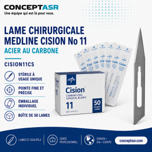 Lame chirurgicale stérile en acier au carbone Medline no 11 CISION11CS en boîte de 50