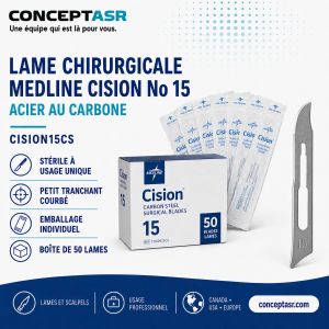 Lame chirurgicale stérile en acier au carbone Medline no 15 CISION15CS en boîte de 50