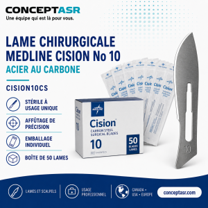 Lame chirurgicale stérile en acier au carbone Medline no 10 CISION10CS en boîte de 50