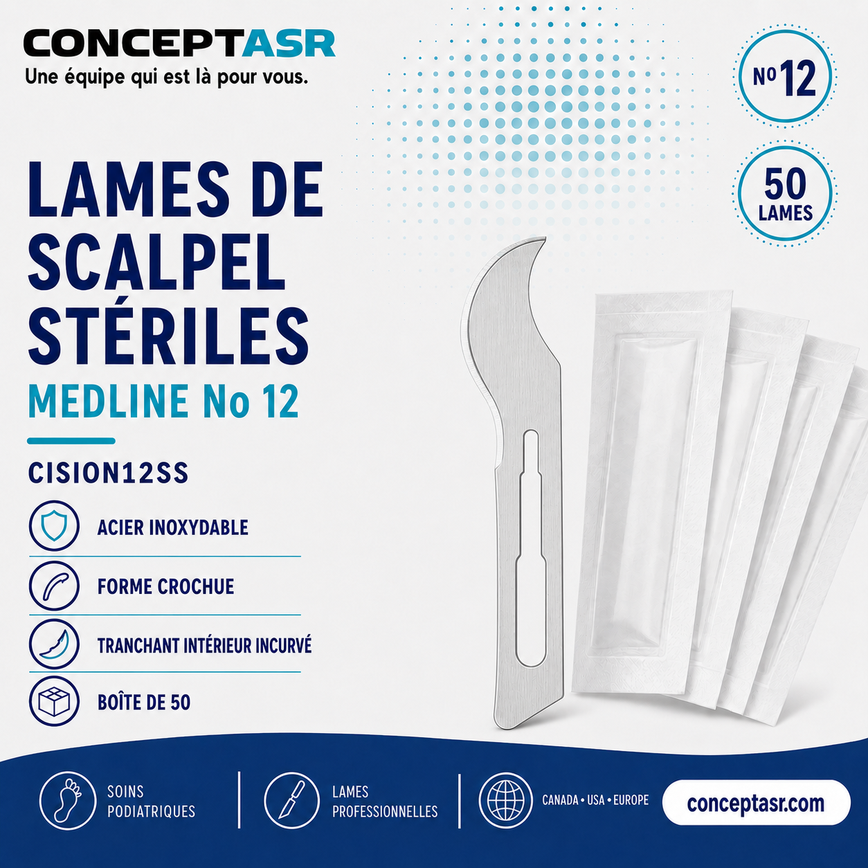 Lames de scalpel stériles Medline no 12 en acier inoxydable CISION12SS