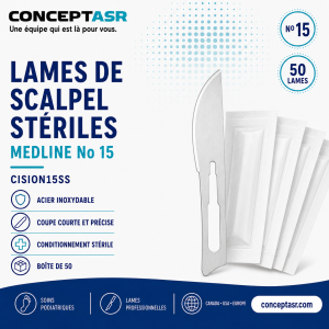 Lames de scalpel stériles Medline no 15 en acier inoxydable CISION15SS