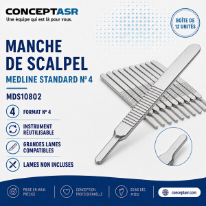 Manches de scalpel standard Medline nº 4 réutilisables pour grandes lames compatibles, boîte de 12 unités, lames non incluses