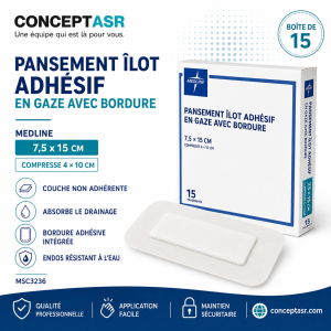 Pansement îlot adhésif en gaze Medline 7,5 × 15 cm MSC3236