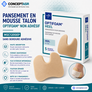 Pansement Optifoam non adhésif pour talon Medline MSC1200EP 4 × 5 po, boîte de 5