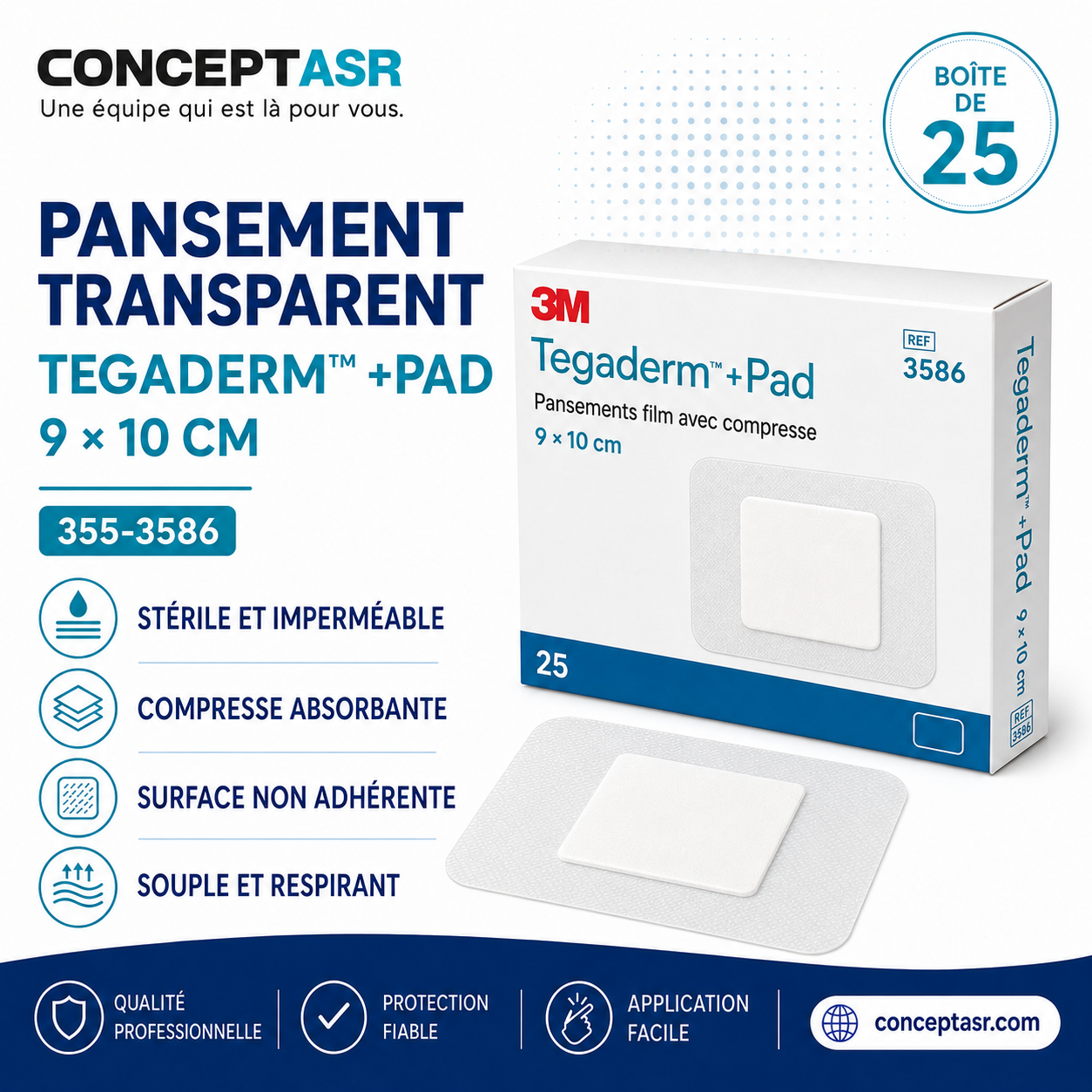 Pansement transparent 3M Tegaderm +Pad 9 × 10 cm 355-3586
