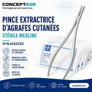 Pince extractrice d’agrafes cutanées stérile Medline DYNJ04058Z en boîte de 12 unités,