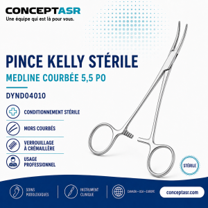 Pince Kelly stérile courbée Medline 5,5 po DYND04010 pour soins podologiques