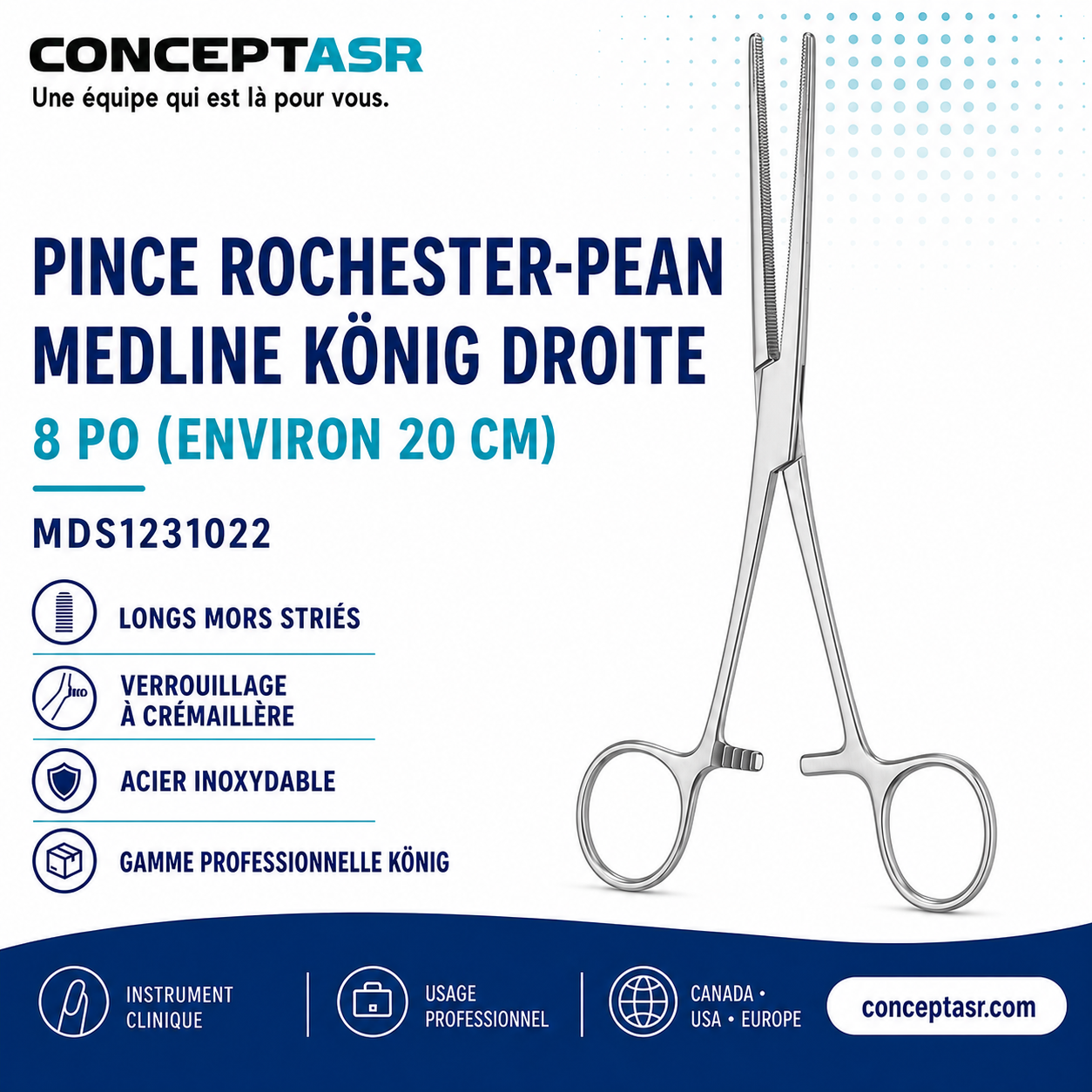 Pince Rochester-Pean Medline König droite MDS1231022 en acier inoxydable de 8 po