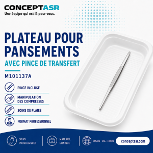 Plateau pour pansements avec pince de transfert Medline M101137A