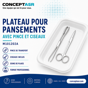 Plateau pour pansements Medline avec pince de transfert et ciseaux M101202A