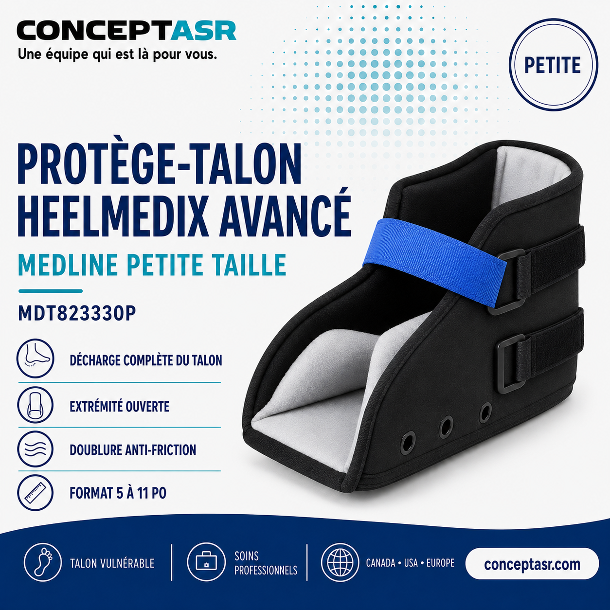 Protège-talon HeelMedix avancé Medline petite taille MDT823330P pour décharge du talon