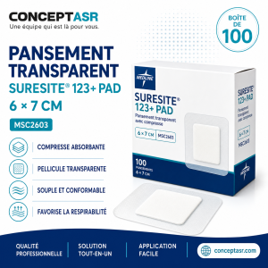 Pansement transparent Medline Suresite 123+ Pad 6 × 7 cm MSC2603