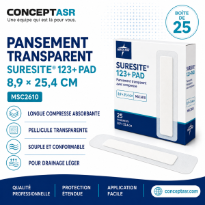 Pansement transparent Medline Suresite 123+ Pad 8,9 × 25,4 cm MSC2610