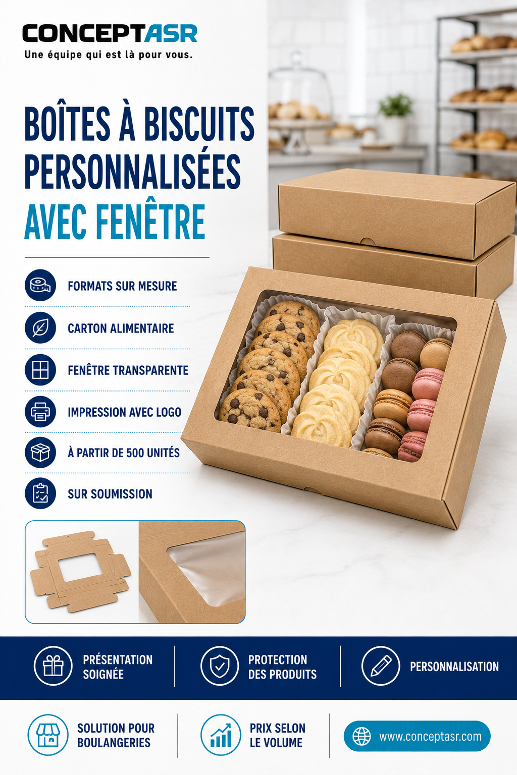 Boîtes à biscuits personnalisées avec fenêtre pour boulangeries au Canada