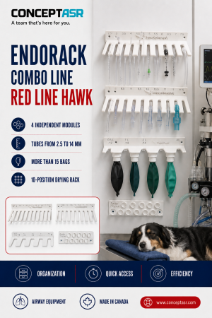 EndoRack Combo Line veterinary wall organizer for endotracheal tubes and anesthesia reservoir bags