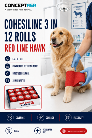 CohesiLine 3-inch cohesive veterinary bandage box of 12 rolls by Red Line Hawk