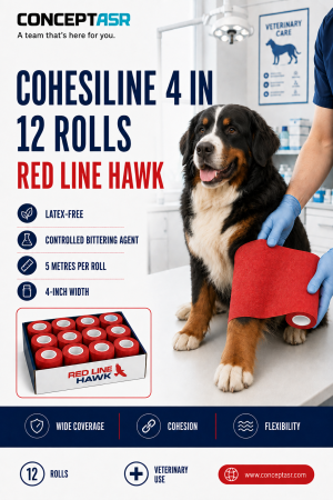 CohesiLine 4-inch cohesive veterinary bandage box of 12 rolls by Red Line Hawk