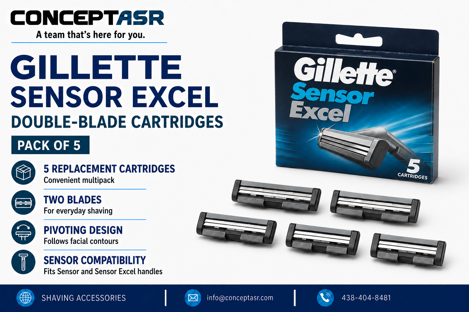 Gillette Sensor Excel double-blade replacement cartridges – pack of 5