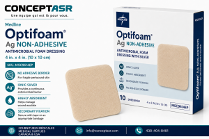 Medline Optifoam Ag non-adhesive antimicrobial silver foam dressing 4 x 4 inches, MSC9614EP