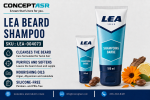 LEA purifying and softening beard shampoo in a 100 ml tube, available from ConceptASR.