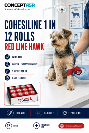 CohesiLine 1-inch cohesive veterinary bandage box of 12 rolls by Red Line Hawk