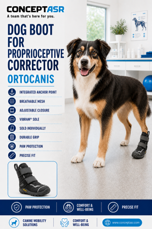 Dog wearing an Ortocanis boot for a proprioceptive corrector